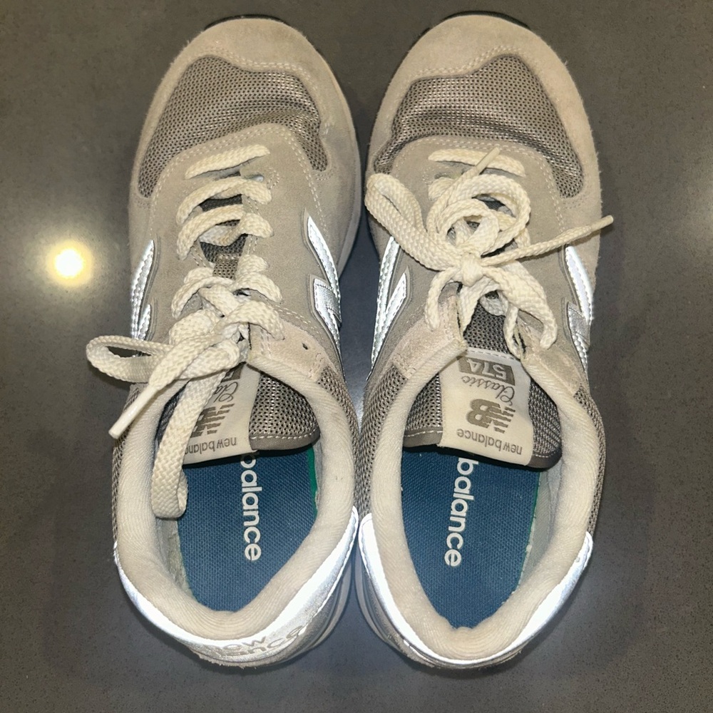New Balance Classic Gray and White Sneakers - Picture 3 of 5